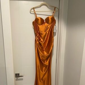 Alamour the label burnt orange gold gown- as seen on the bachelor